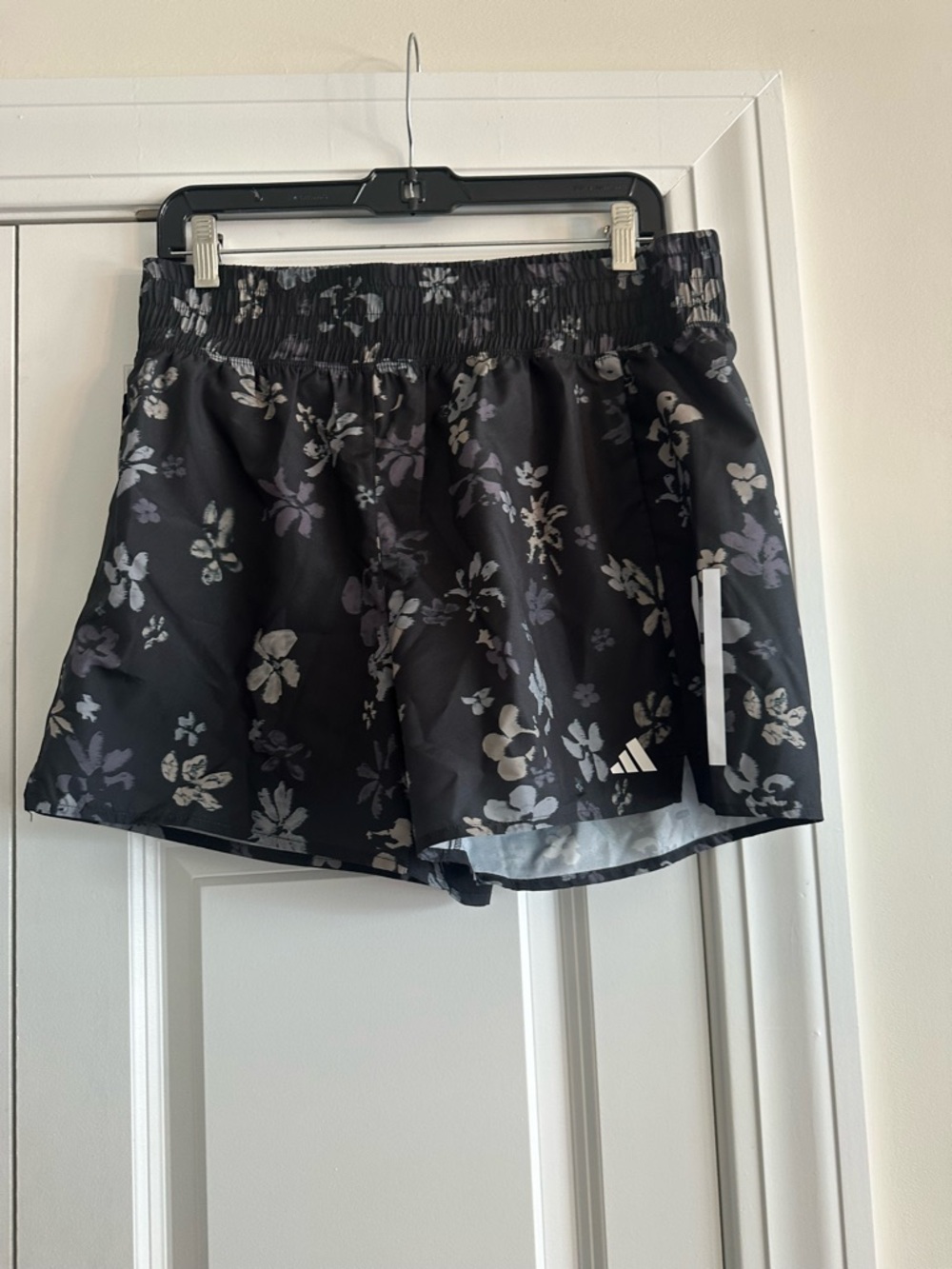 adidas Women's Black Floral Running Shorts.  Medium